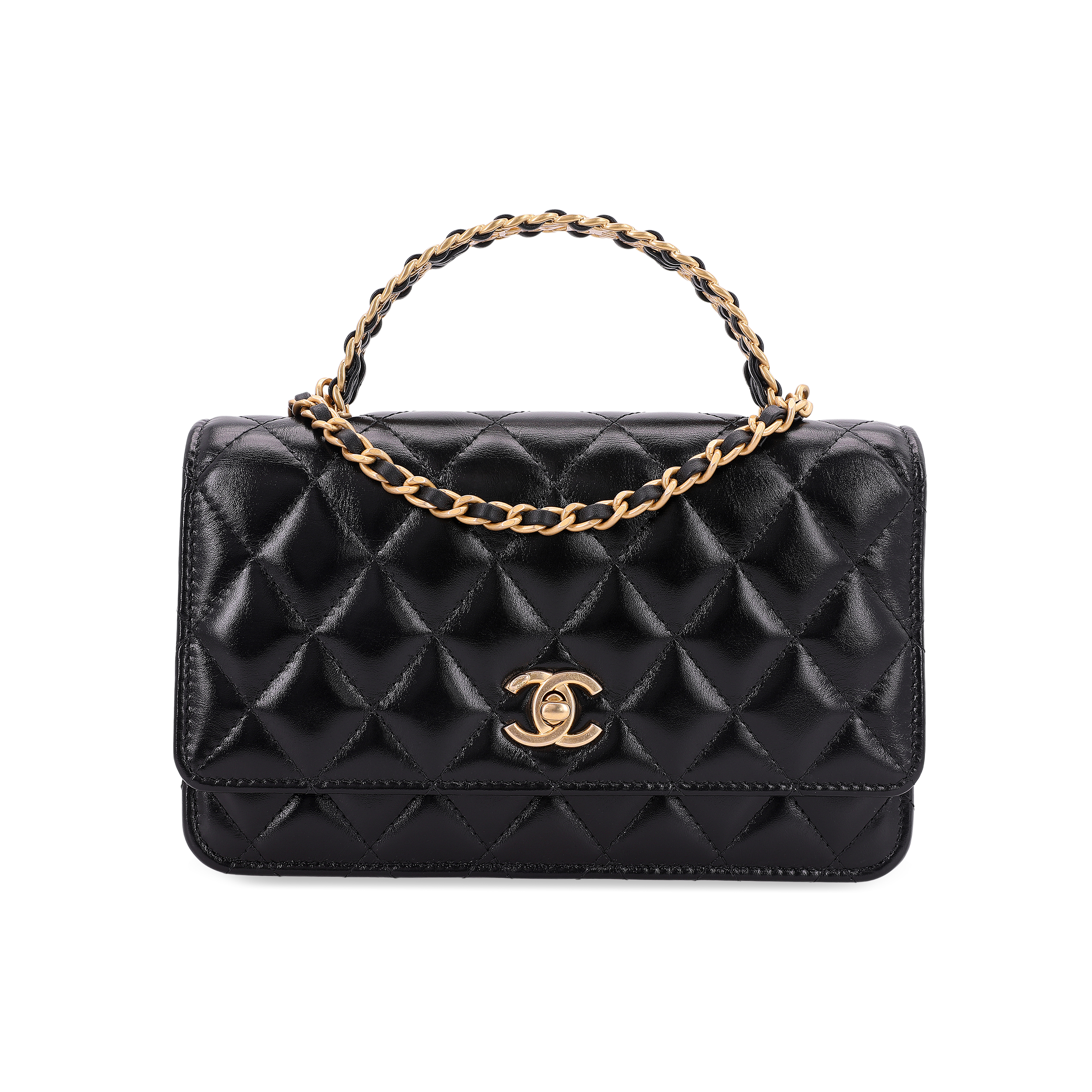 CHANEL Chanel 23P WOC leather chain metal handle chain gold buckle diamond pattern cowhide fortune bag wallet handbag women's black