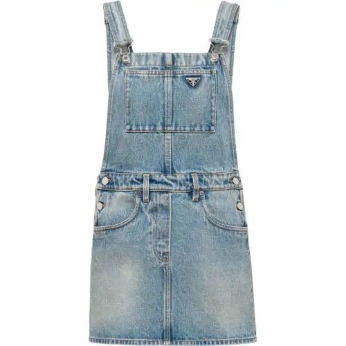 PRADA Logo plaque Denim Bib Dress