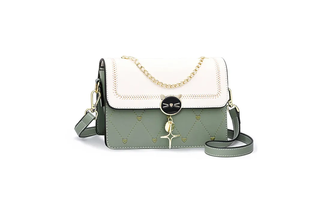 VINEY Cow Leather Shoulder Bag, Crossbody Bag Small Women's Green & White