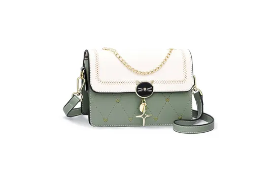VINEY Cow Leather Shoulder Bag, Crossbody Bag Small Women's Green & White