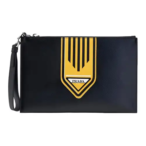 PRADA Cow Leather Clutch Unisex Black