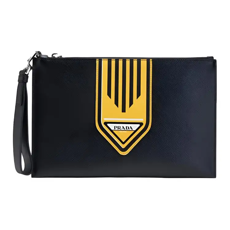 PRADA Cow Leather Clutch Unisex Black