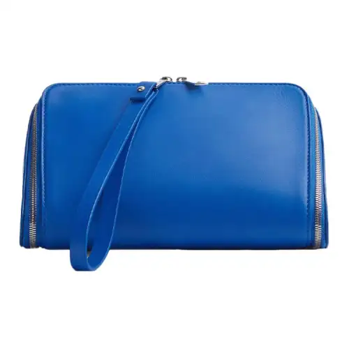 Bottega Veneta Zip Closure Calfskin Clutch Small Men's Cobalt Blue