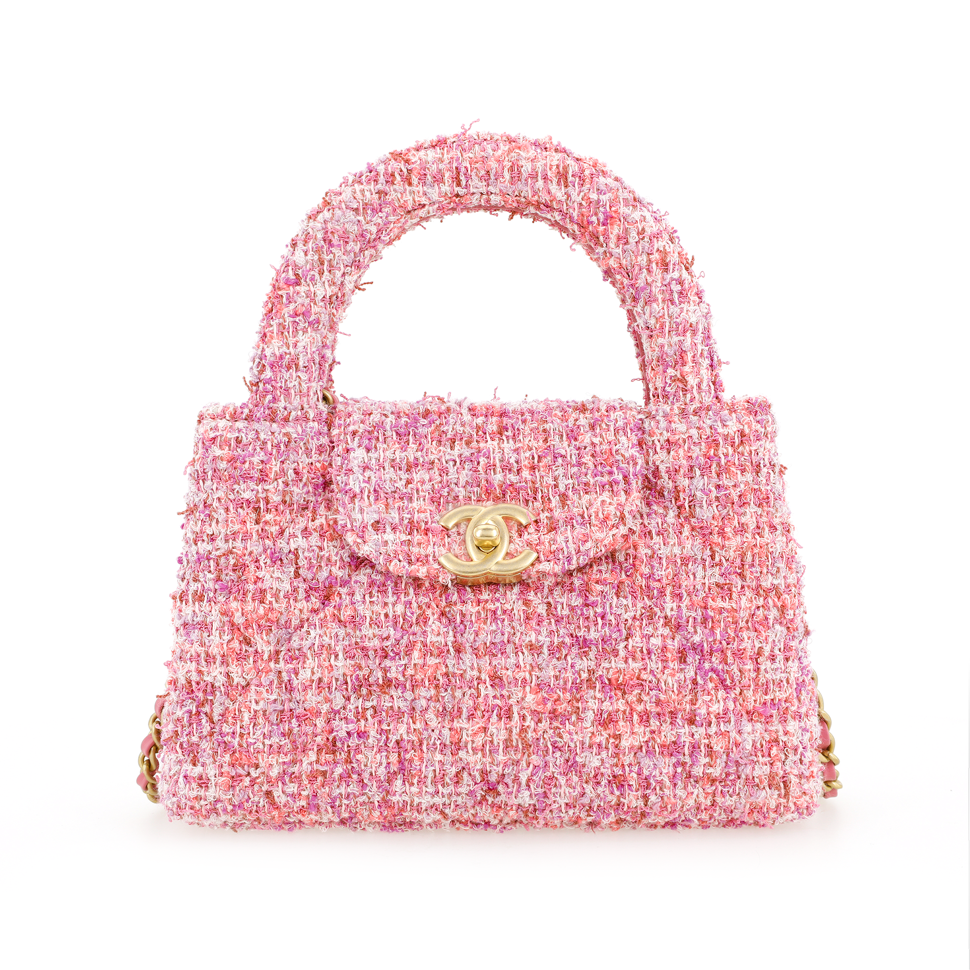 CHANEL Chanel, handle, golden shoulder bag, small fuchsia cream white one-shoulder bag, material
