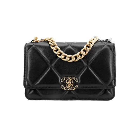 CHANEL 19BagWOC Sheepskin Material Chain Bag, Shoulder Bag, Crossbody Bag Women's Black