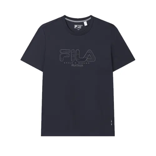 FILA WHITE T Shirts Men's Legend Blue NV Crew Neck Moderate Straight Fit