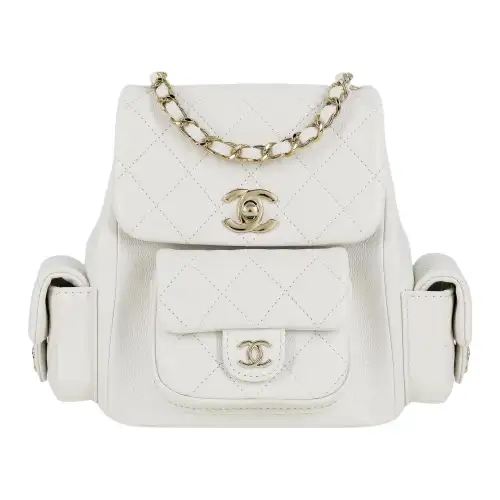 CHANEL Grain Cow Leather Material Gold Metal Backpack Unisex White