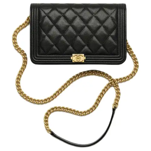 CHANEL Leboy Grain Cow Leather Material Gold Metal Crossbody Bags Women's Black
