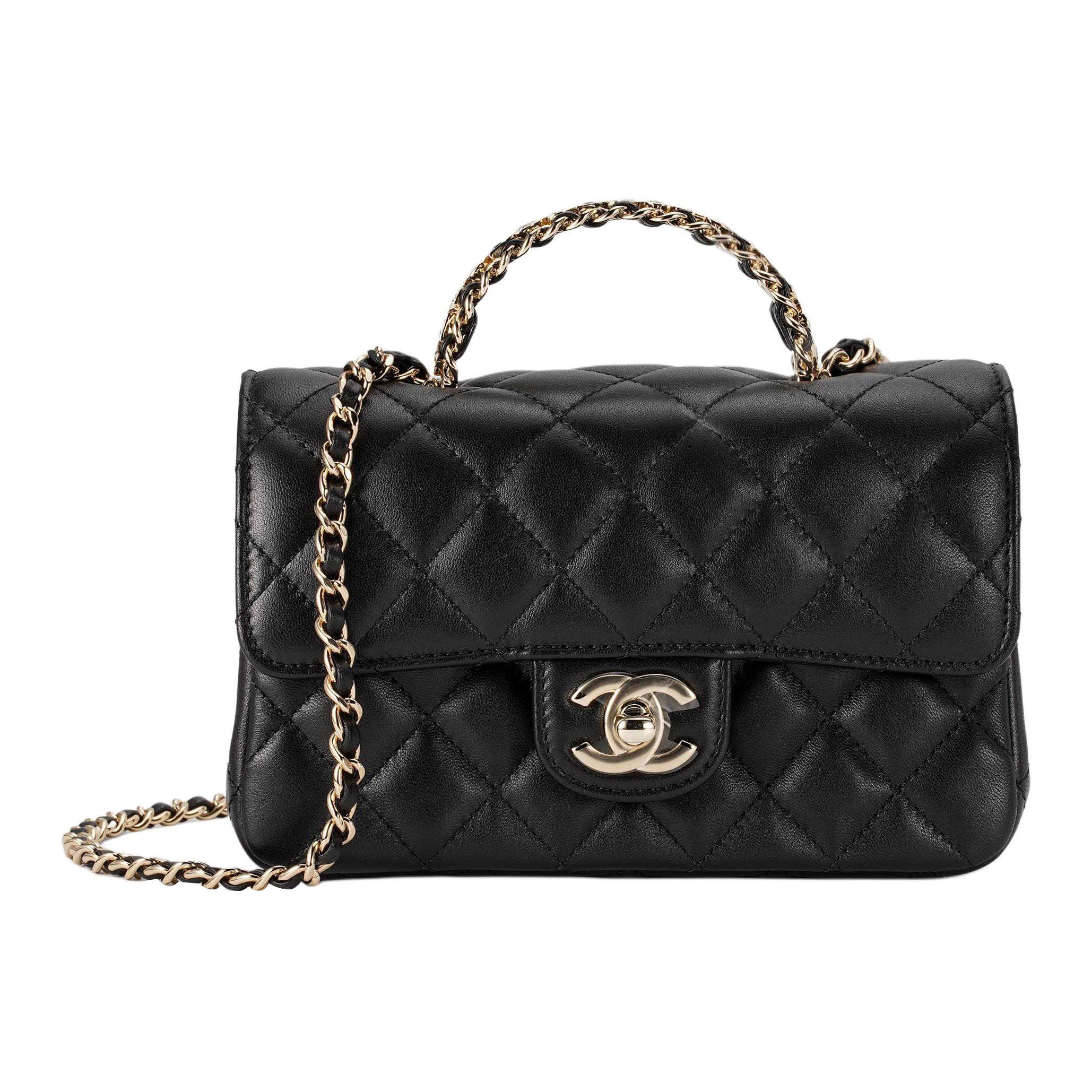 CHANEL Chanel, short handle with diamond pattern, small black one-shoulder bag, with your logo imprint, chain bag