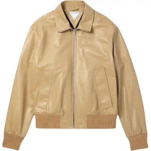 Bottega Veneta Leather Jacket Men's Beige Yellow