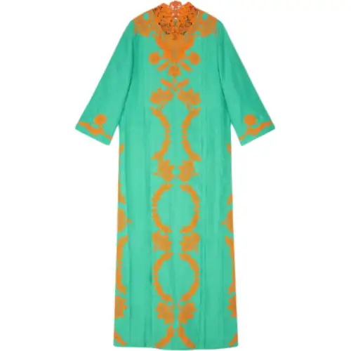 GUCCI Long Sleeved Dresses Women's Green Crew Neck Moderate Long