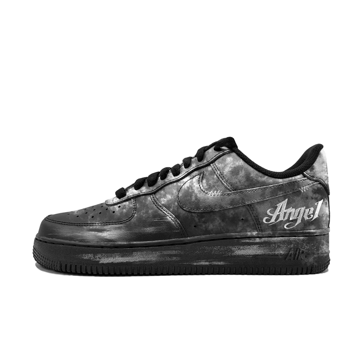 Nike Air Force 1 Silver Angel Leather Abrasion Resistant Low top Skateboard Shoes Unisex Black Silver