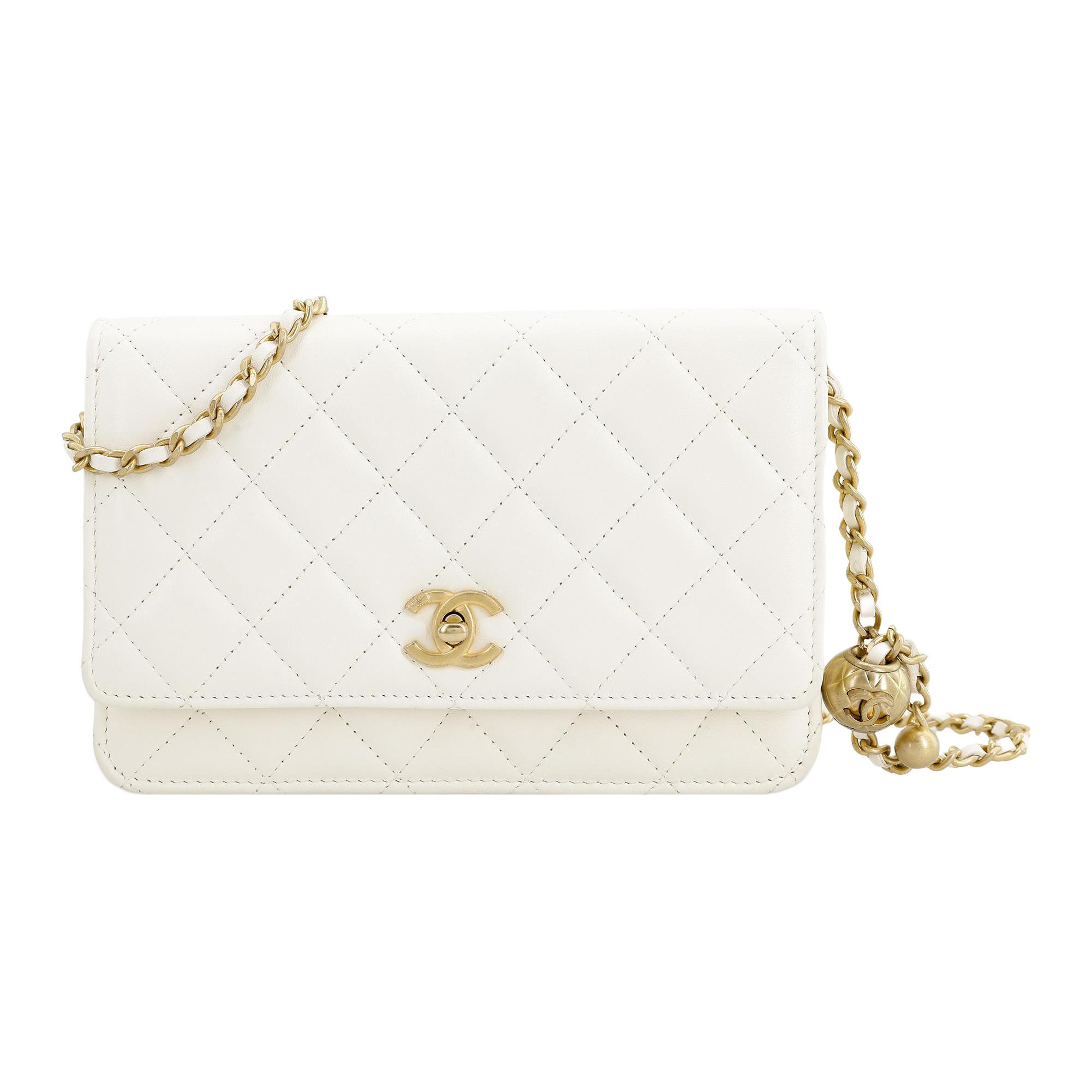 CHANEL WOC Smooth Lambskin With Gold Metal Shoulder Bag, Crossbody Bag Mini Women's White
