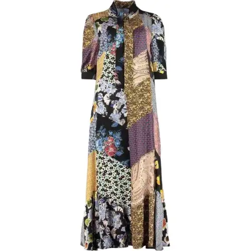 PRADA Short Sleeved Dresses Women's Multicolor Stand Collar Moderate Long