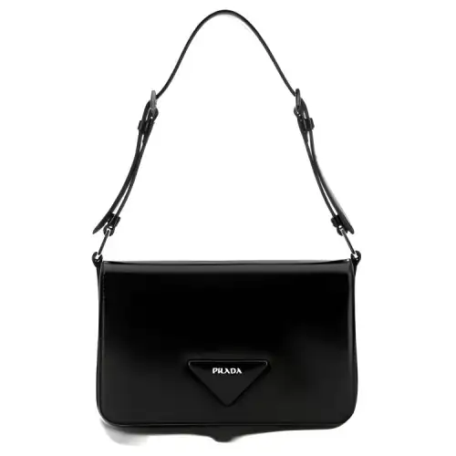 PRADA Leather Shoulder Bag Women's Black