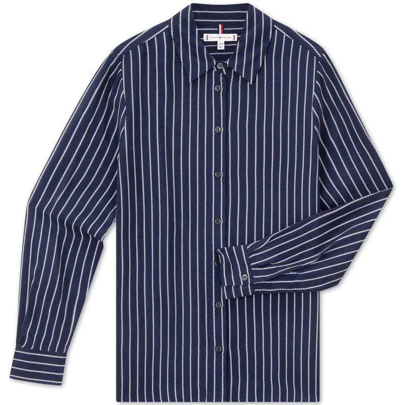 Tommy Hilfiger Shirts Women's Dark Blue Stripes 0YE Lapel Moderate
