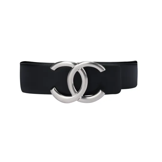 CHANEL Cow Leather Belts Women's Black Width 3CM