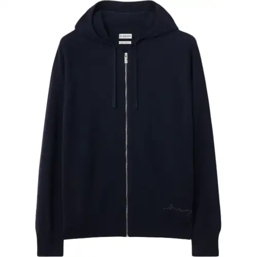 Burberry Jackets Men's Dark Blue Hooded Non Detachable Moderate Straight Fit