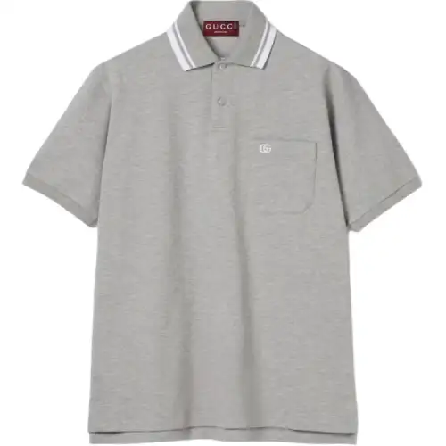 GUCCI Polo Shirts Men's Gray Polo Collar Moderate Straight Fit