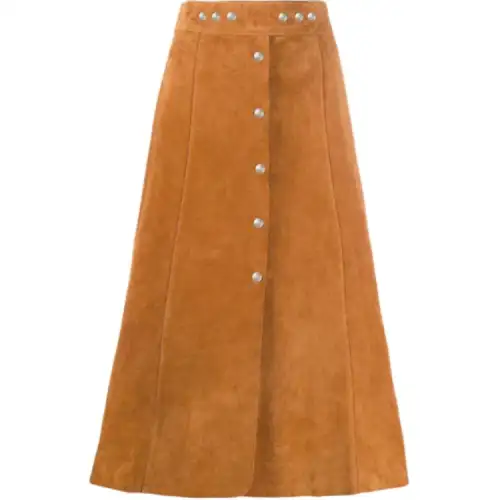 PRADA Leather Long Skirts Women's Brown Moderate Mid Length A Line Skirt