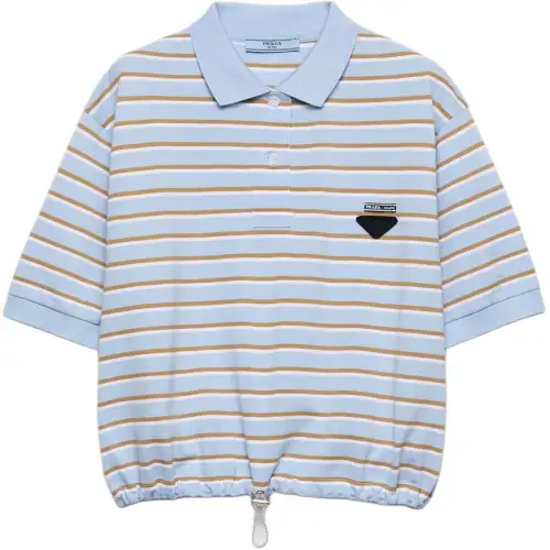 PRADA Polo Shirts Women's Sky Blue Polo Collar Moderate Straight Fit