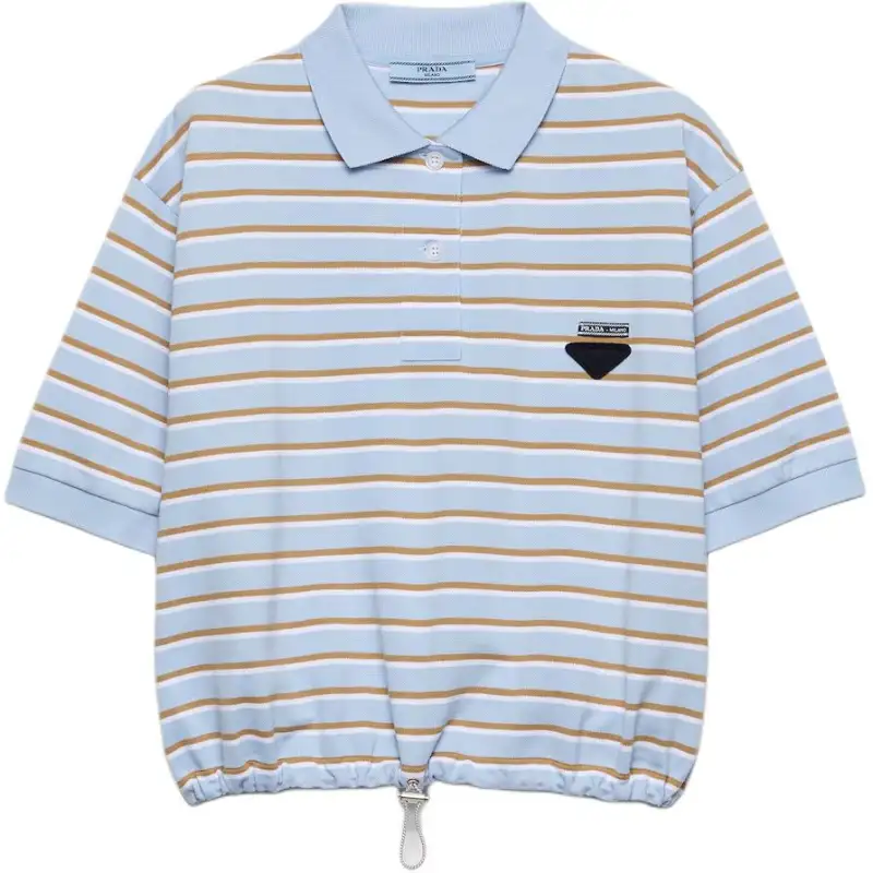 PRADA Polo Shirts Women's Sky Blue Polo Collar Moderate Straight Fit