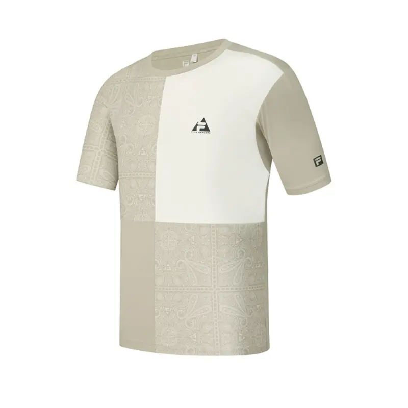 FILA Explorer T Shirts Men's Oat Khaki DK Crew Neck Moderate Straight Fit
