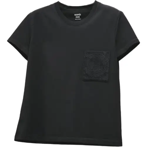 HERMES T Shirts Women's Black Crew Neck Moderate Straight Fit