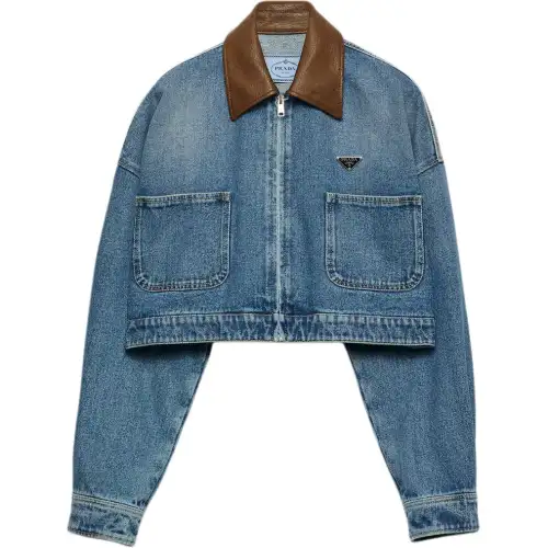 Prada leather-collar cropped jacket