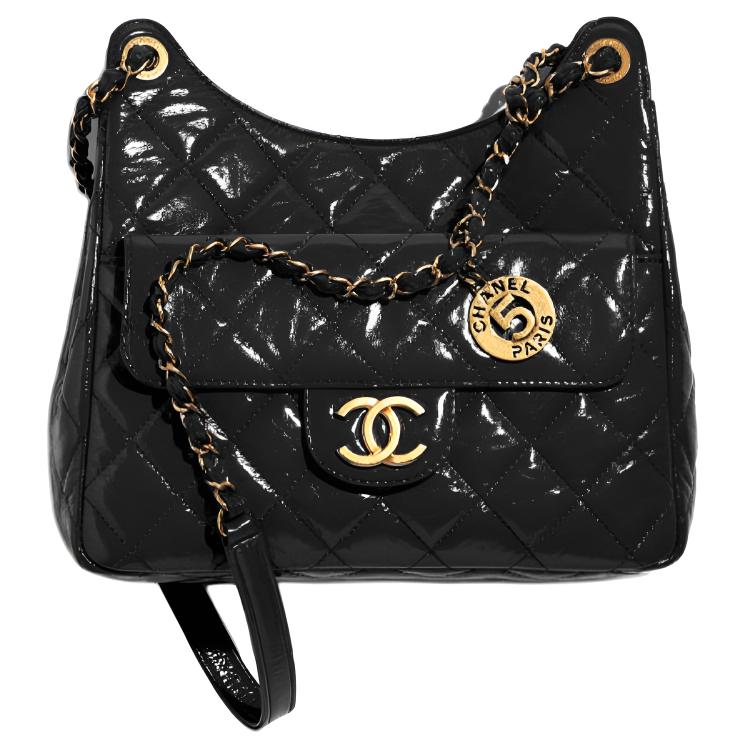 CHANEL 23C Early Spring HOBO Calfskin Crossbody Bags Medium Women's Black