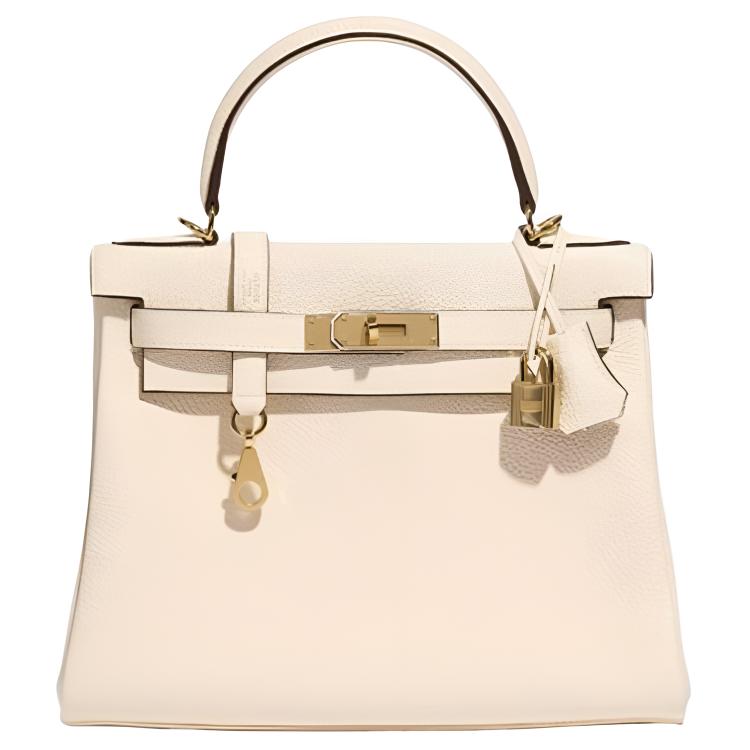 HERMES Kelly Togo Calfskin Kelly Bag, One Shoulder Handbag 28 Women's I2 Nata Cream White