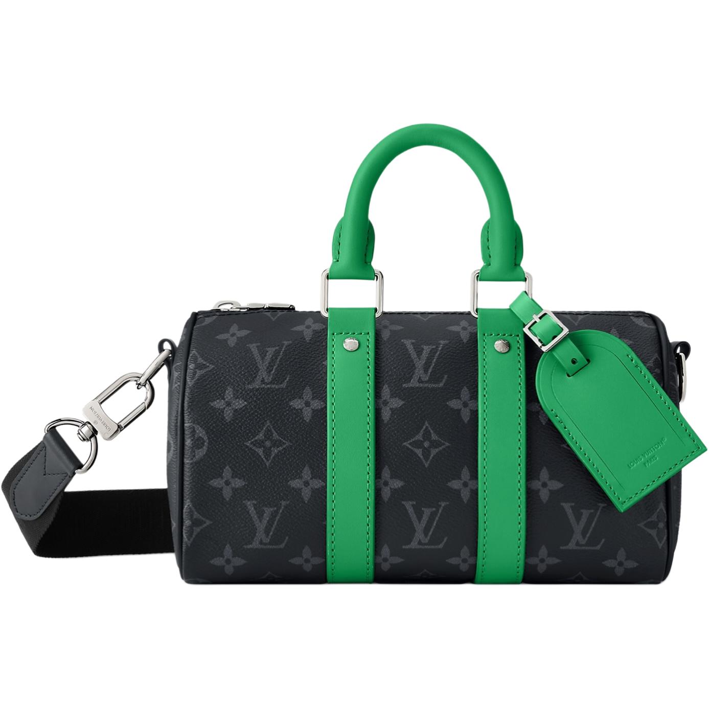 Мужская сумка Louis Vuitton Keepall 25 (черно-зеленая)