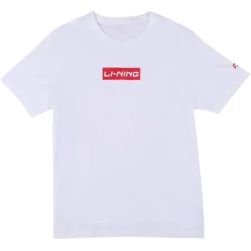 Li Ning Sports Fashion Collection T Shirts Men's White Crew Neck Moderate Straight Fit