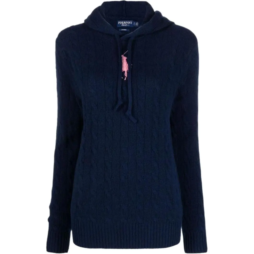 logo-embroidered cashmere cable-knit hoodie
