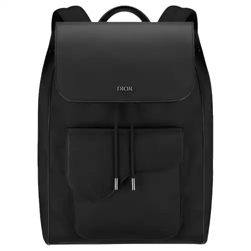 DIOR Drawstring Closure Nylon And Cow Leather Backpack Men's Black