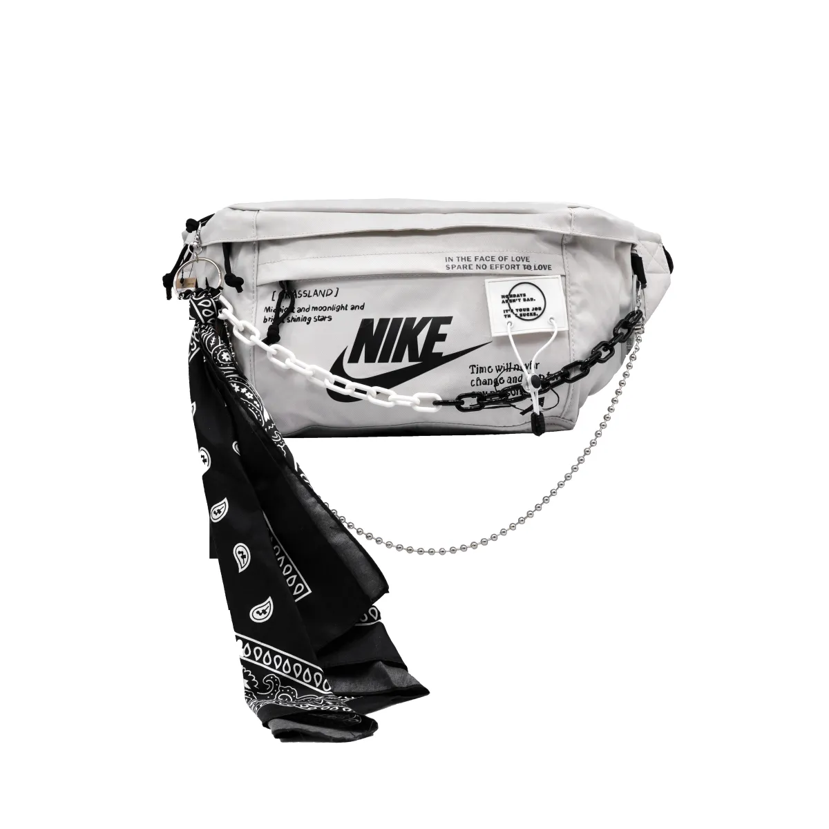 Nike Fabric Chain Whisper Footprint Innovation Fanny Pack Regular Unisex Black White