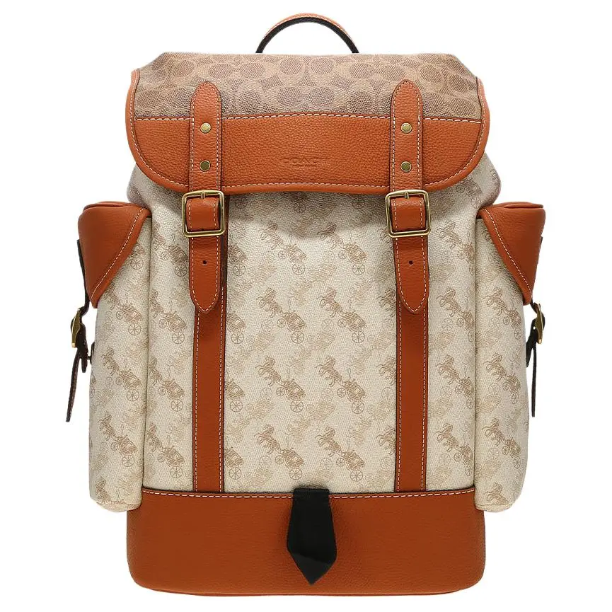 COACH Hitch Leather Backpack Men's Brown & Ecru