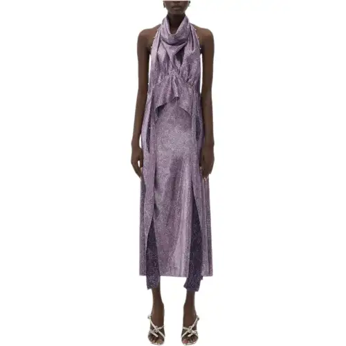 Bottega Veneta Beaded Cupro Midi Dress Sleeveless Dress Women's Light Purple