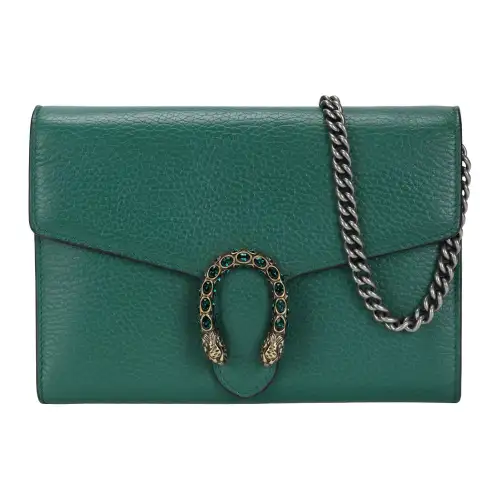 GUCCI Dionysus Mini Leather Chain Wallet Shoulder Bag Green