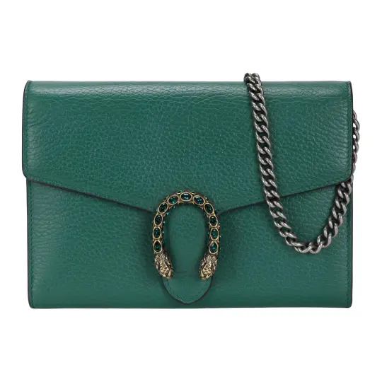 GUCCI Dionysus Mini Leather Chain Wallet Shoulder Bag Green