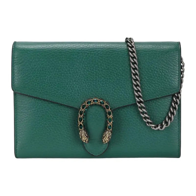 GUCCI Dionysus Mini Leather Chain Wallet Shoulder Bag Green