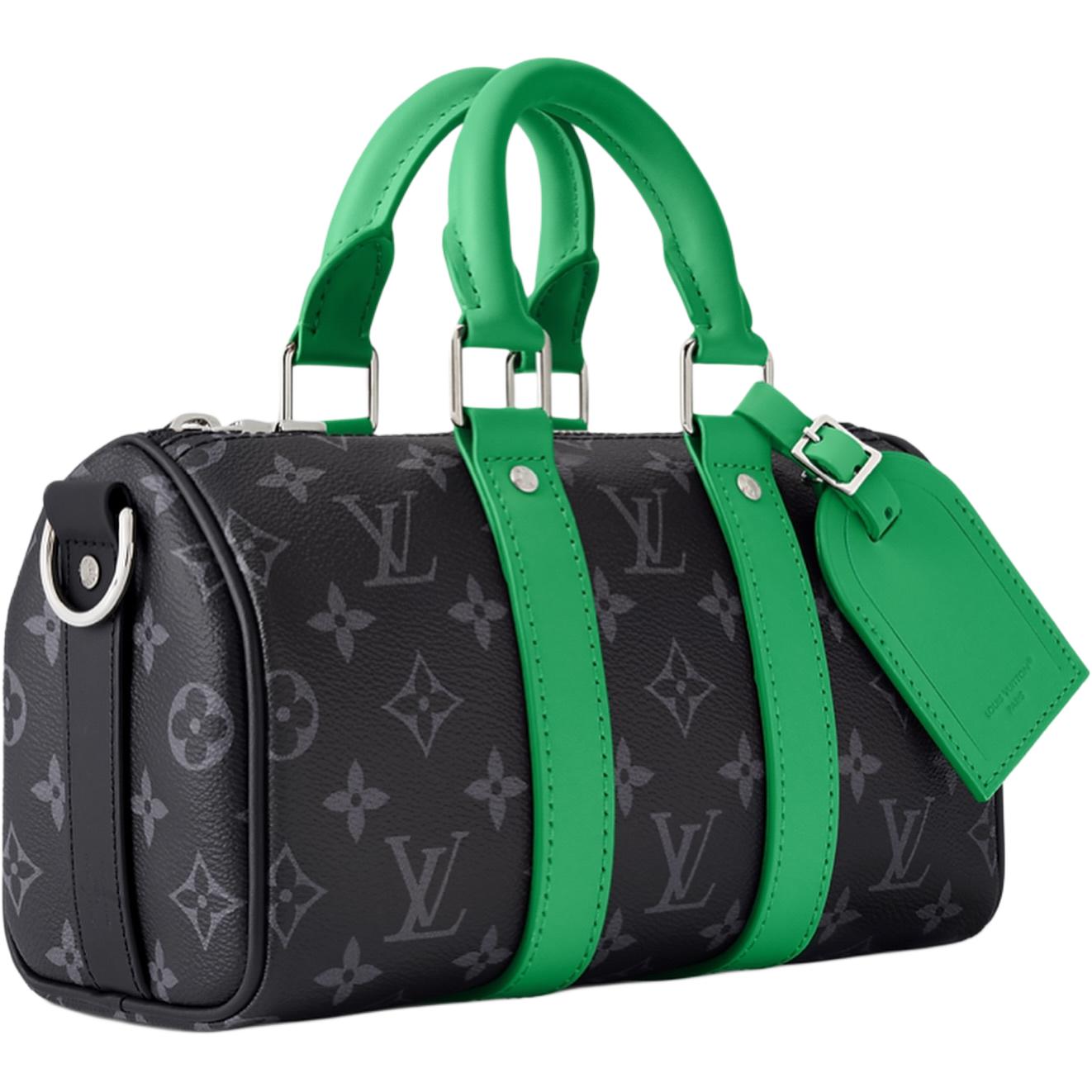 Мужская сумка Louis Vuitton Keepall 25 (черно-зеленая) — фото 2