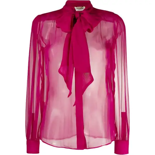 SAINT LAURENT Shirts Women's Fuchsia Stand Collar Moderate Shirt