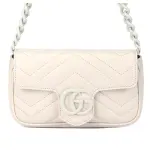 GUCCI GG Marmont V Shaped Quilted Leather Flap Bag Shoulder Bag, Fanny Pack Extra Mini Women's White