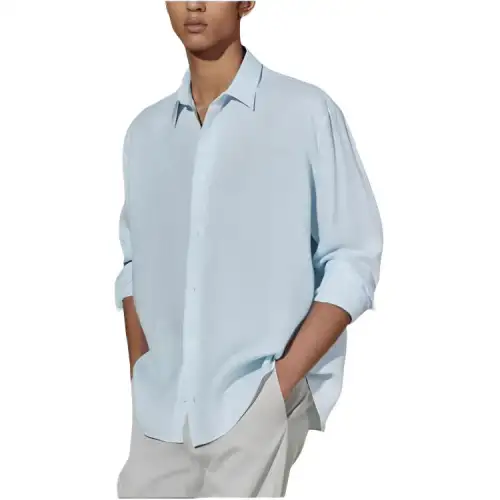 HERMES Shirts Men's Blue Lapel Moderate Other