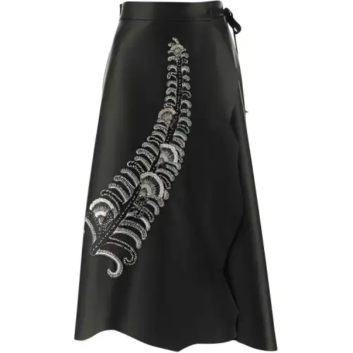 PRADA Leather Long Skirts Women's Black Moderate Mid Length A Line Skirt