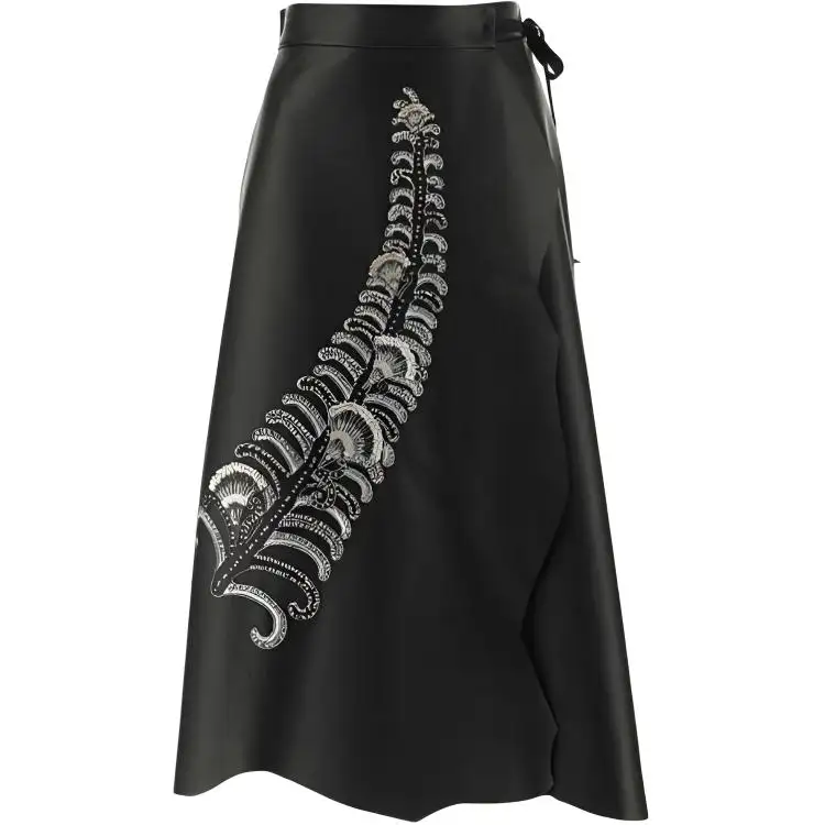 PRADA Leather Long Skirts Women's Black Moderate Mid Length A Line Skirt