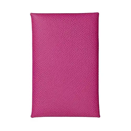 HERMES Calvi Epsom Leather Card Holder Women's Purple Rose