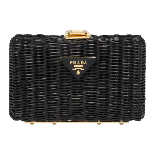 PRADA Wicker One Shoulder Crossbody Clutch Regular Women's Black