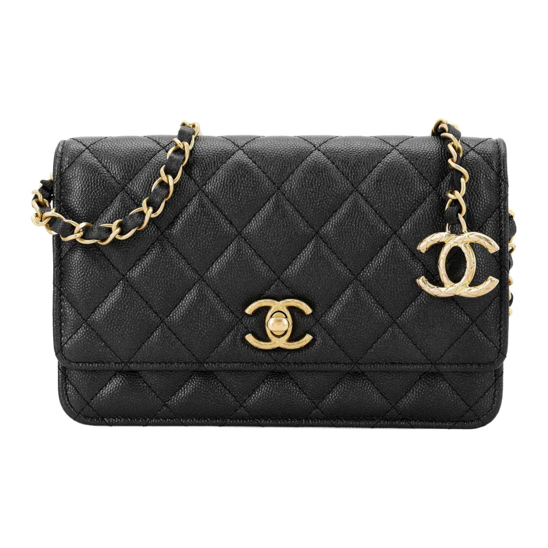 CHANEL WOC Grain Cow Leather Material Gold Metal Shoulder Bag, Crossbody Bag Women's Black
